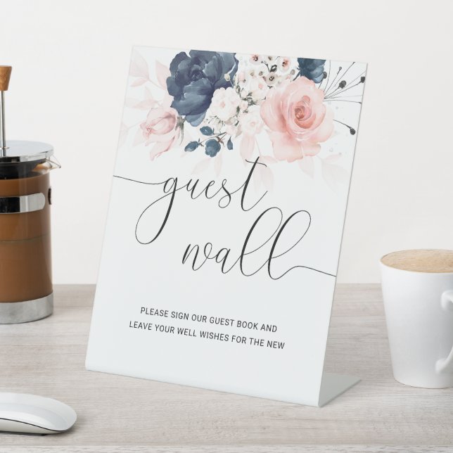 Navy Blue and Blush Pink Wedding Guest Wall Sign (In SItu)