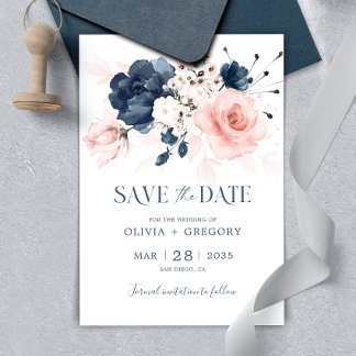 Navy Blue and Blush Pink Wedding Save The Date
