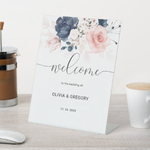 Navy Blue and Blush Pink Wedding Welcome Sign