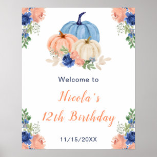 Navy Blue and Blush Pumpkins Birthday Welcome Poster