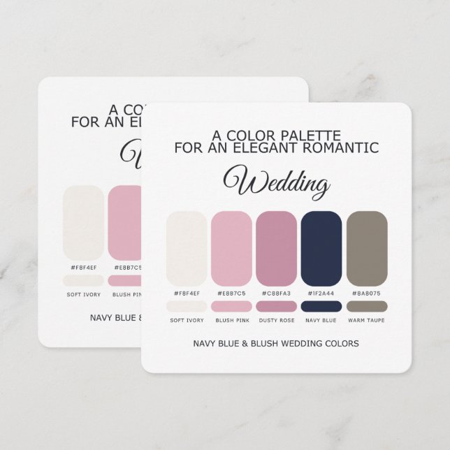 Navy Blue and Blush Wedding Color Palette Card (Front/Back)