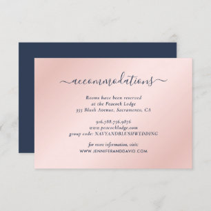 Navy Blue and Blush Wedding Hotel Accommodation Enclosure Card