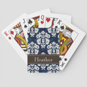 Navy Blue and Brown Damask Bicycle® Playing Cards