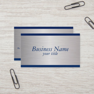 Navy Blue and Brush Silver Steel Design Business Card
