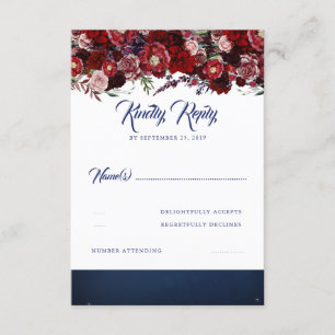Navy Blue and Burgundy Red Wedding RSVP