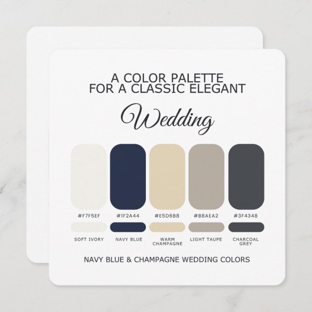 Navy Blue and Champagne Wedding Color Palette Card (Front/Back)