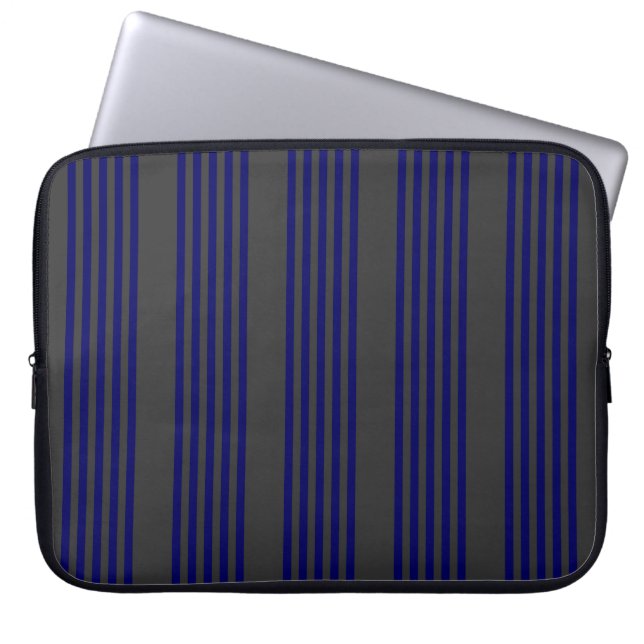 Navy blue and charcoal five stripes pattern laptop sleeve (Front)