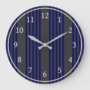 Navy blue and charcoal five stripes pattern large clock