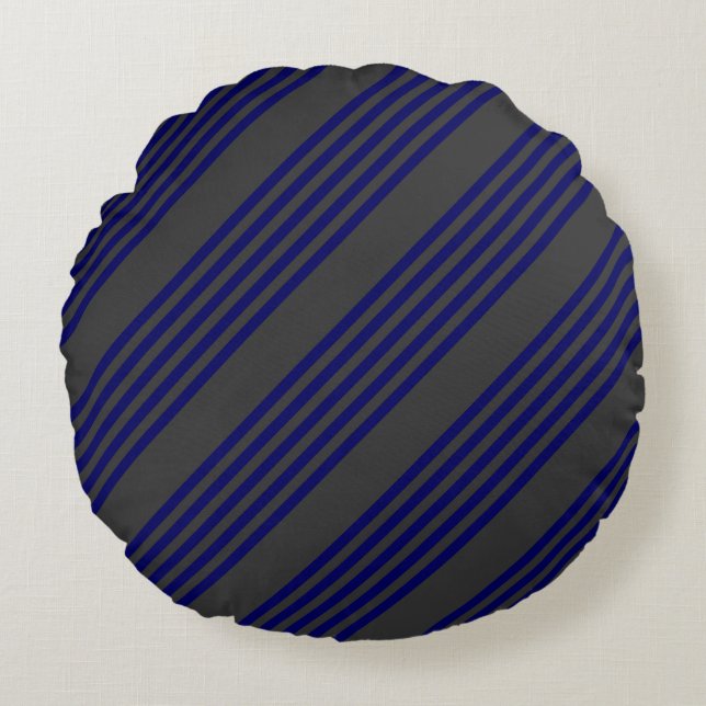 Navy blue and charcoal five stripes pattern round pillow (Front)