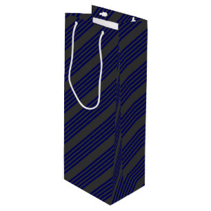 Navy blue and charcoal five stripes pattern wine gift bag