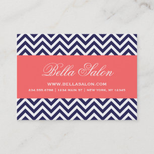 Navy Blue and Coral Modern Chevron Stripes Business Card