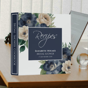 Navy Blue and Cream Floral Bridal Shower Recipe Binder