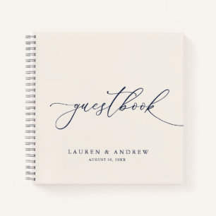Navy Blue and Cream Minimalist Wedding Guestbook Notebook