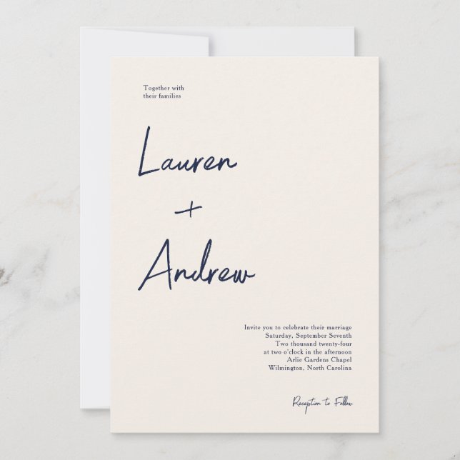 Navy Blue and Cream Modern Minimalist Wedding Invitation (Front)
