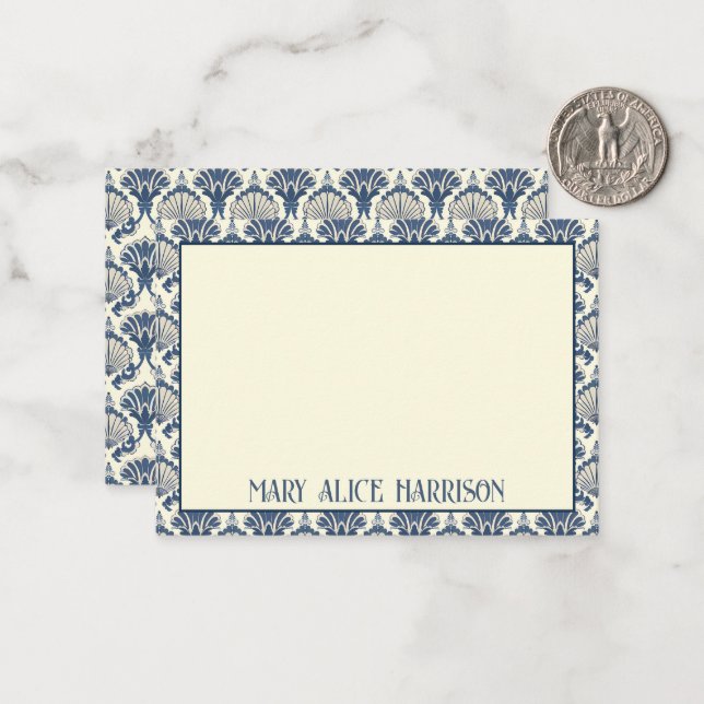 Navy Blue and Cream Seashell Pattern  Card (Front/Back In Situ)