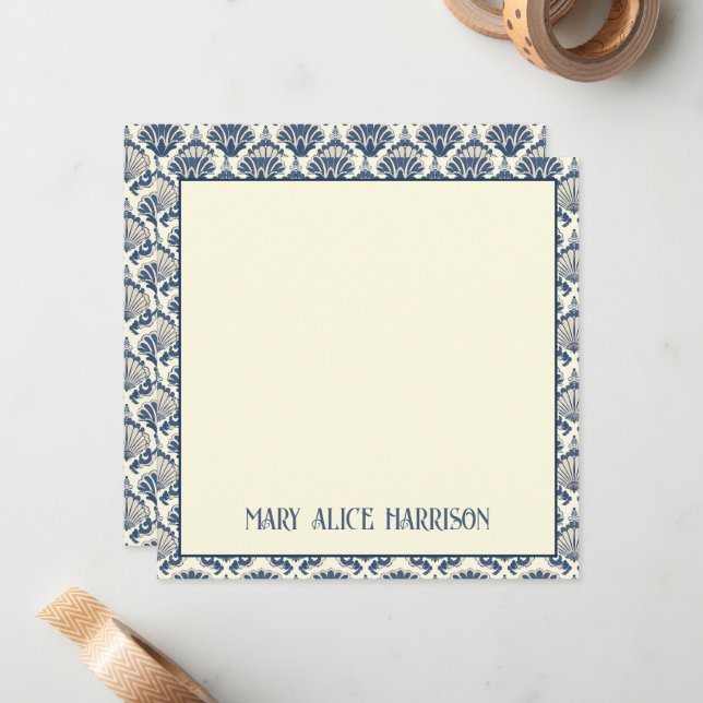 Navy Blue and Cream Seashell Pattern  Card (Front/Back In Situ)