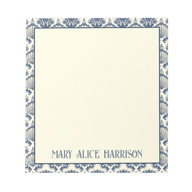 Navy Blue and Cream Seashell Pattern  Notepad (Front)