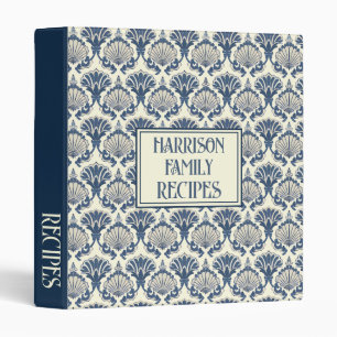 Navy Blue and Cream Seashell Pattern Recipe Binder