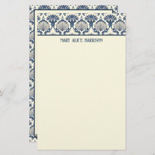 Navy Blue and Cream Seashell Pattern Stationery