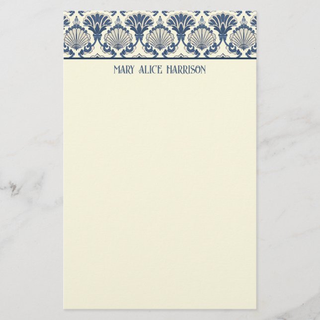 Navy Blue and Cream Seashell Pattern  Stationery (Front)