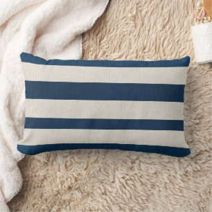  Navy Blue and Cream Vertical Stripe Seamless  Lumbar Pillow