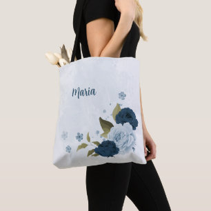 navy blue and dusty blue tote bag