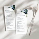 Navy blue and dusty blue wedding menu<br><div class="desc">A wonderful floral wedding theme design with lovely watercolor blue flowers. The colour and text can be personalized.</div>