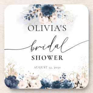 Navy Blue and Dusty Bridal Shower beverage coaster