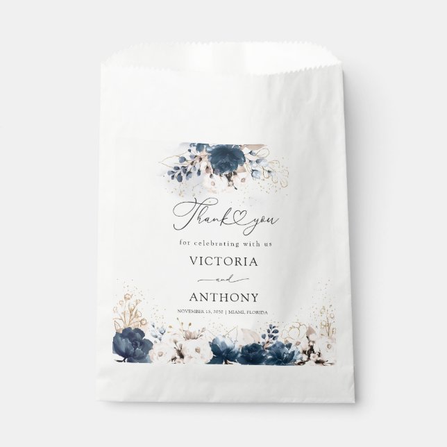 Navy Blue and Dusty Rose Bridal Shower Favour Bag (Front)