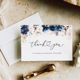 Navy Blue and Dusty Rose Bridal Shower Flat  Thank You Card