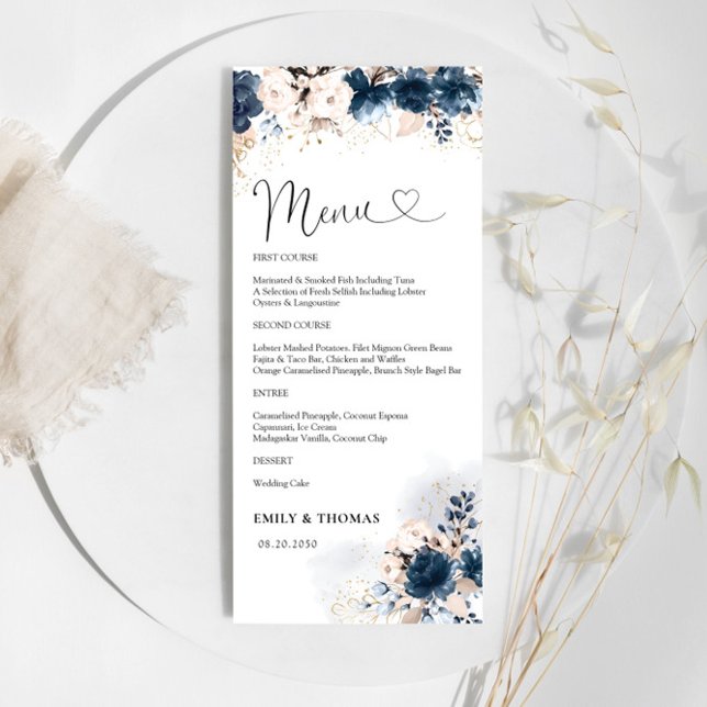 Navy Blue and Dusty Rose Bridal Shower Menu (Creator Uploaded)