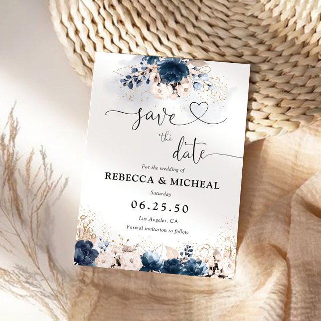 Navy Blue and Dusty Rose Save The Date Cards (Creator Uploaded)