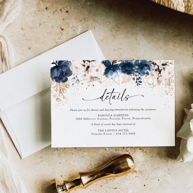 Navy Blue and Dusty Rose Wedding Ceremony Enclosure Card (Creator Uploaded)