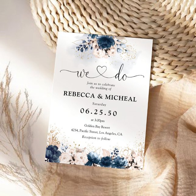 Navy Blue and Dusty Rose Wedding Ceremony Invitation (Creator Uploaded)