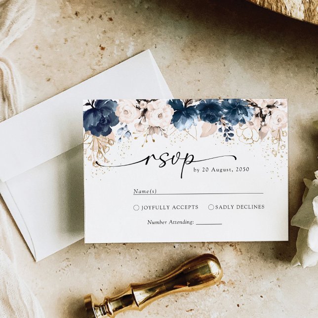 Navy Blue and Dusty Rose Wedding Ceremony RSVP Card (Creator Uploaded)