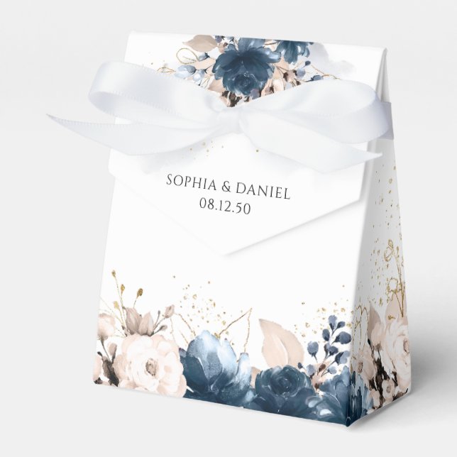 Navy Blue and Dusty Rose Wedding Favour Box (Front Side)