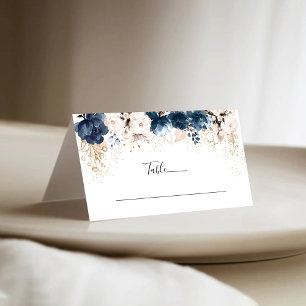 Navy Blue and Dusty Rose Wedding Folded Place Card