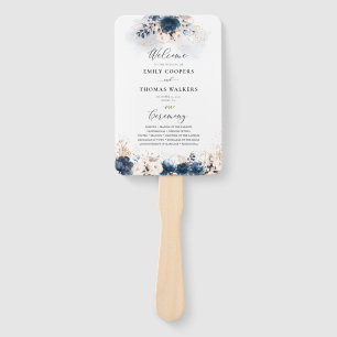 Navy Blue and Dusty Rose Wedding Program Hand Fan