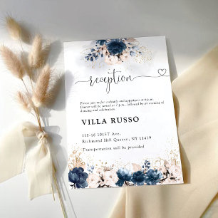 Navy Blue and Dusty Rose Wedding Reception Enclosure Card