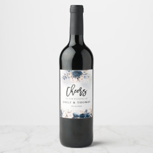 Navy Blue and Dusty Rose Wedding Wine Label