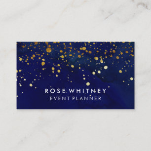 Navy Blue and Faux Gold Glitter Business Card