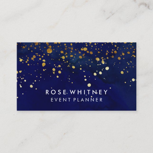 Navy Blue and Faux Gold Glitter Business Card (Front)
