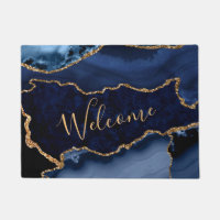 Navy Blue and Faux Gold Glitter Marble Agate