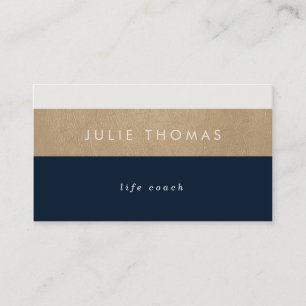 navy blue and faux gold leather business card