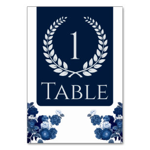 Navy Blue and Floral Table Number with Color Block