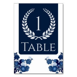 Navy Blue and Floral Table Number with Color Block