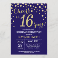 Navy Blue and Gold 16th Birthday Diamond