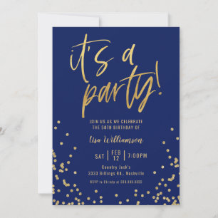 Navy Blue and Gold 50th Birthday Party Invitation