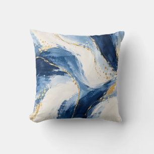 Navy Blue and Gold Abstract Waves Throw Pillow