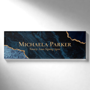Navy Blue and Gold Agate Geode Name Tag